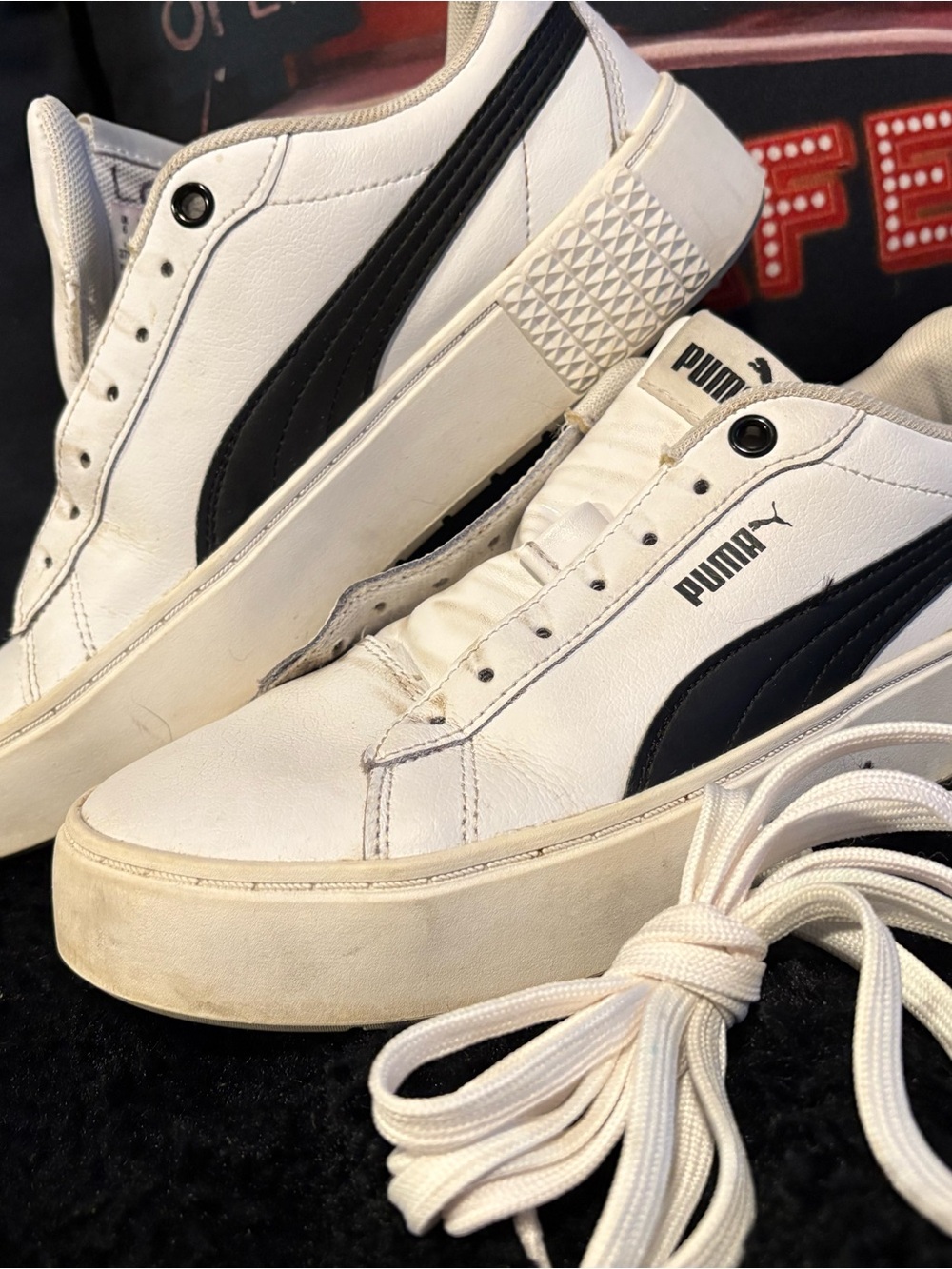 Puma White and Black Low-Top Sneakers